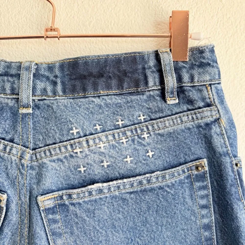 Ksubi Brooklyn Jean Stella Slashed High Rise Straight Leg Denim in Blue size 28